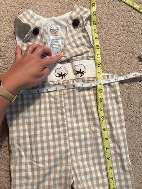 Children's Beige Gingham Cotton One-Piece Outfit